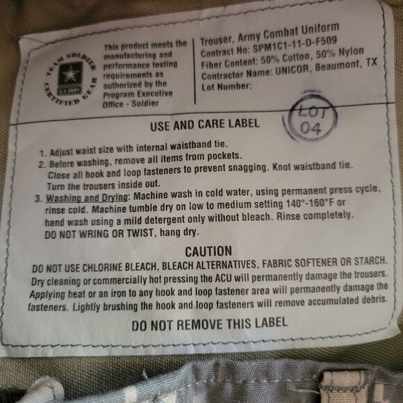 USGI ACU Camouflage Army Combat Uniform Trousers Cargo Pants Small 30 x 30 - Picture 11 of 11